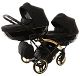 Універсальна коляска для двійні 2 в 1 Junama Diamond S-line Duo Slim 02, чорний (JD-SL-DUOs-02) - Pampik