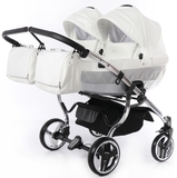 Універсальна коляска для двійні 2 в 1 Junama Mirror Satin Duo 04, білий з сріблястим (J-MS-DUO-04) - Pampik