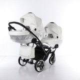 Універсальна коляска для двійні 2 в 1 Junama Mirror Satin Duo Slim 04, білий з сріблястим (J-MS-DUOs-04) - Pampik - 8