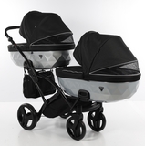 Універсальна коляска для двійні 2 в 1 Junama Mirror Satin Duo Slim 01, чорний з сріблястим (J-MS-DUOs-01) - Pampik - 3