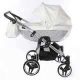 Універсальна коляска для двійні 2 в 1 Junama Mirror Satin Duo 04, білий з сріблястим (J-MS-DUO-04) - Pampik - 2