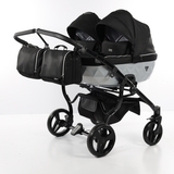 Універсальна коляска для двійні 2 в 1 Junama Mirror Satin Duo 01, чорний з сріблястим (J-MS-DUO-01) - Pampik - 2