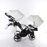Універсальна коляска для двійні 2 в 1 Junama Mirror Satin Duo Slim 04, білий з сріблястим (J-MS-DUOs-04) - Pampik - 10