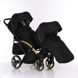Універсальна коляска для двійні 2 в 1 Junama Mirror Satin Duo Slim 03, чорний з золотим (J-MS-DUOs-03) - Pampik - 4