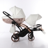 Універсальна коляска для двійні 2 в 1 Junama Mirror Satin Duo Slim 05, білий з бронзовим (J-MS-DUOs-05) - Pampik - 5