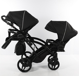 Універсальна коляска для двійні 2 в 1 Junama Mirror Satin Duo Slim 01, чорний з сріблястим (J-MS-DUOs-01) - Pampik - 9