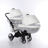 Універсальна коляска для двійні 2 в 1 Junama Mirror Satin Duo Slim 04, білий з сріблястим (J-MS-DUOs-04) - Pampik - 3