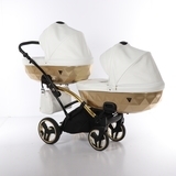 Універсальна коляска для двійні 2 в 1 Junama Mirror Satin Duo Slim 06, білий з золотим (J-MS-DUOs-01) - Pampik - 3