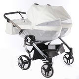 Універсальна коляска для двійні 2 в 1 Junama Mirror Satin Duo 04, білий з сріблястим (J-MS-DUO-04) - Pampik - 3