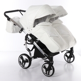 Універсальна коляска для двійні 2 в 1 Junama Mirror Satin Duo 04, білий з сріблястим (J-MS-DUO-04) - Pampik - 8