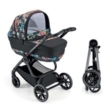 Універсальна коляска 2 в 1 Cam Techno Milano, рама срібло, чорний з квітковим принтом (805T/V94/978/551K) - Pampik