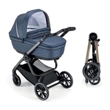Универсальная коляска 2 в 1 Cam Techno Milano, рама золото, синий с полоской (805T/V93/978/552K) - Pampik