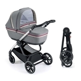Универсальная коляска 2 в 1 Cam Techno Milano, рама черный карбон, серый с полоской (805T/V98/978/553K) - Pampik