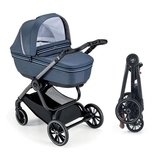 Універсальна коляска 2 в 1 Cam Techno Milano, рама чорна, синій зі смужкою (805T/V90/978/552K) - Pampik
