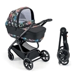 Універсальна коляска 2 в 1 Cam Techno Milano, рама чорний карбон, чорний з квітковим принтом (805T/V98/978/551K) - Pampik