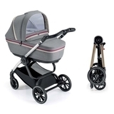 Універсальна коляска 2 в 1 Cam Techno Milano, рама золото, сірий зі смужкою (805T/V93/978/553K) - Pampik