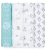 Набор муслиновых пеленок Aden + Anais Now + Zen, 120х120 см, белый, бирюзовый, 4 шт. (ASWC40012) - Pampik