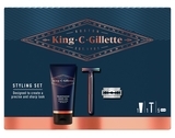 Подарунковий набір для стайлінгу King C. Gillette: бритва, 5 змінних лез, гель для гоління 150 мл - Pampik
