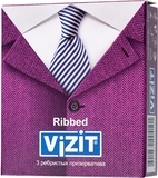 Презервативи латексні Vizit Ribbed, з кільцями, 3 шт. - Pampik