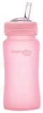 Стеклянная бутылочка Everyday Baby с трубочкой для питья и силиконовой защитой, 240 мл, розовый (10384) - Pampik - 2