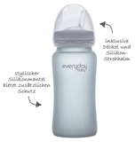 Скляна пляшка Everyday Baby з трубочкою для пиття і силіконовим захистом, 240 мл, світло-сірий (10387) - Pampik - 2