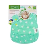 Непромокающий нагрудник с карманом Эко Пупс Eсo Cotton Premium Звездочки, ментоловый с белым, 30х21 см (EPB-008) - Pampik