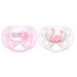 Силиконовая ортодонтическая пустышка Philips Avent Ultra Soft, 0-6 мес., розовый с белым, 2 шт. (SCF222/02) - Pampik