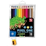 Карандаши цветные круглые Школярик Джамбо Pixel One с точилкой, 12 цветов (312221005-UA) - Pampik