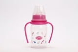 Пляшка для годування вигнута 125 мл з ручками та силіконовою соскою ТМ "Lindo", рожевий (шт) Li 146 - Pampik