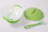 Тарілка на присосці з кришкою та термоложкою Lindo, зелений (А 50) - Pampik - 2