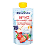 Пюре Hamanek Pouch Яблоко с клубникой и творогом, 120 г - Pampik