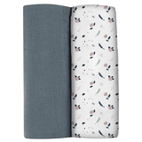 Багаторазова пелюшка Beaba Пір'їна, муслін, 120х120 см, білий з сірим, 2 шт. (920390) - Pampik