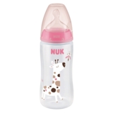 Бутылочка для кормления NUK First Choice Plus Жираф, c силиконовой соской, 300 мл, розовый (3952395) - Pampik