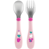 Набір Chicco: ложка і виделка, з нержавіючої сталі, 18м +, рожевий (16102.10.00) - Pampik