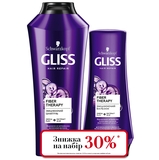 Набір Gliss Fiber Therapy: Шампунь, 400 мл + Бальзам, 200 мл, для виснаженого після фарбування волосся - Pampik