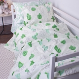 Пододеяльник на молнии MirSon Kids Time 19-2508 Sabbia, бязь, 210х143 см, белый с зеленым - Pampik