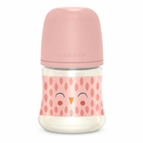 Пляшечка для годування Suavinex Bonhomia, фізіологічна соска, повільний потік, 150 мл, рожева (307831) - Pampik