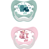 Пустышка Nip Моя семья №1, Д, 0-6 мес., латекс, слоник и лисичка, 2 шт. (38676-51) - Pampik