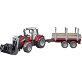 Трактор Bruder Massey Ferguson с погрузчиком и лесным прицепом 1:16 (02046) - Pampik