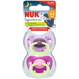 Пустушка силіконова Nuk Signature Night, ортодонтична, 0-6 міс., рожева, 2 шт. (3952403) - Pampik - 2