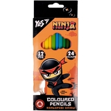 Карандаши цветные Yes Ninja, двусторонние, 12 шт., 24 цвета (290707) - Pampik