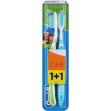 Зубная щетка Oral-B 123 Натуральная свежесть, средней жесткости, зеленая с голубым, 2 шт. - Pampik