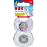 Пустушка силіконова Nuk Space Night, ортодонтична, 6-18 міс., рожева з сірим, 2 шт. (3952411) - Pampik - 2