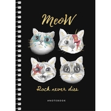 Блокнот для записей Student, А6, в клеточку, спираль, 80 л., Четыре мордашки котиков (A6-SC-080-6087K) - Pampik