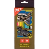 Карандаши цветные Yes Jurassic World двусторонние, 12 шт., 24 цвета (290748) - Pampik