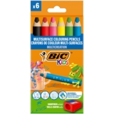 Олівці кольорові BIC Kids Multisurface 6 шт. + стругачка (515220) - Pampik