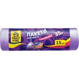 Пакети для сміття Family Home із затяжками 35 л фіолетові 15 шт. - Pampik