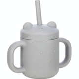 Силіконова дитяча чашка FreeOn Silicone  з ручками та соломинкою сіра (46347) - Pampik