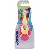 Дитяча зубна щітка Jordan Step By Step, 0-2 роки, екстрам'яка, жовтий з малиновим (6220100) - Pampik