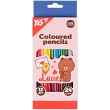 Цветные карандаши Yes Line Friends. Choco love двухсторонние, 12 шт., 24 цвета (290746) - Pampik